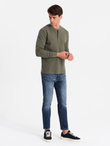 Zapinany pod szyją męski longsleeve z dzianiny waflowej – oliwkowy V1 OM-LSCL-0120