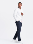 Męska koszula bawełniana SLIM FIT ze stójką w kolorowe paski – biała V1 OM-SHCS-0178