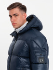 Ciepła kurtka męska puffer ze ściągaczami – granatowa V2 OM-JAHP-0207