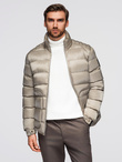 Men's quilted jacket with gloss and stand-up collar - light grey V5 OM-JALP-0218