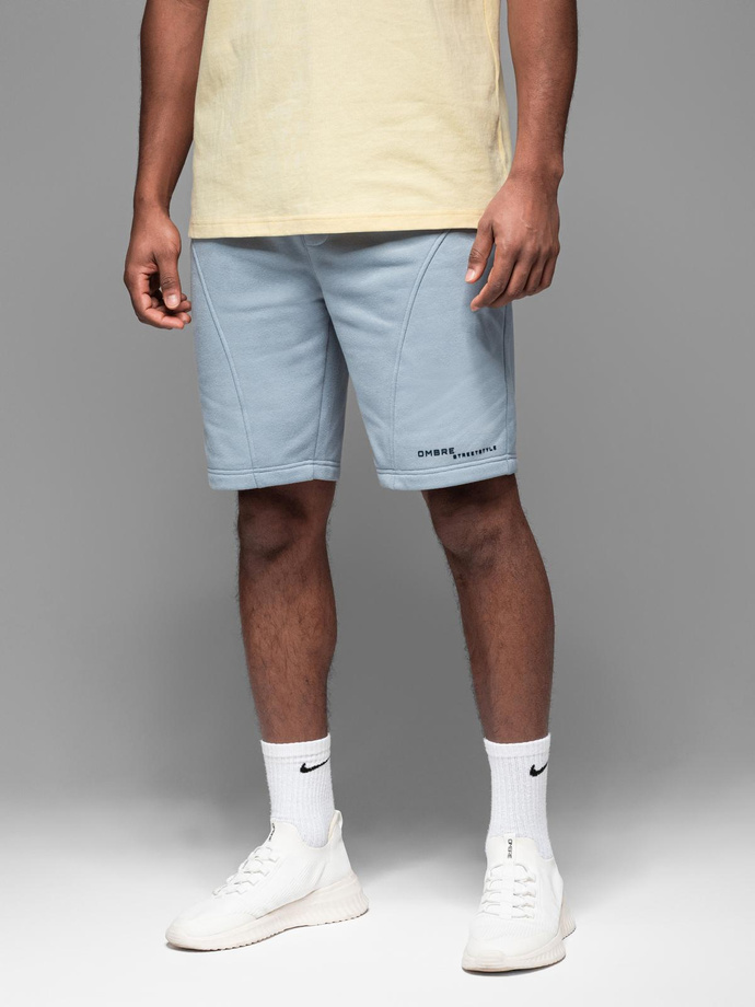 Fitted men's printed short sweat shorts - light blue V1 OM-SRSK-0138