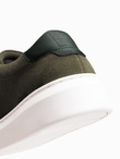 Męskie klasyczne buty sneakersy z miękkiego zamszu – ciemnooliwkowe V3 OM-FOCS-0163