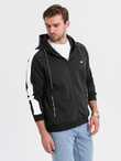 Men's unbuttoned hooded sweatshirt with piping - black V1 OM-SSZP-0210