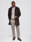 Men's coat with asymmetrical fastening and high collar - light brown V4 OM-COWC-0120