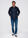 Men's biker jacket with collar and pockets - navy blue V1 OM-JALP-0157