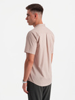 Men's short sleeve shirt with Cuban collar - light brown V6 OM-SHSS-0168