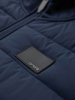 Men's lightweight jacket of combined materials with hood and decorative quilting - navy blue V4 OM-JANP-0160