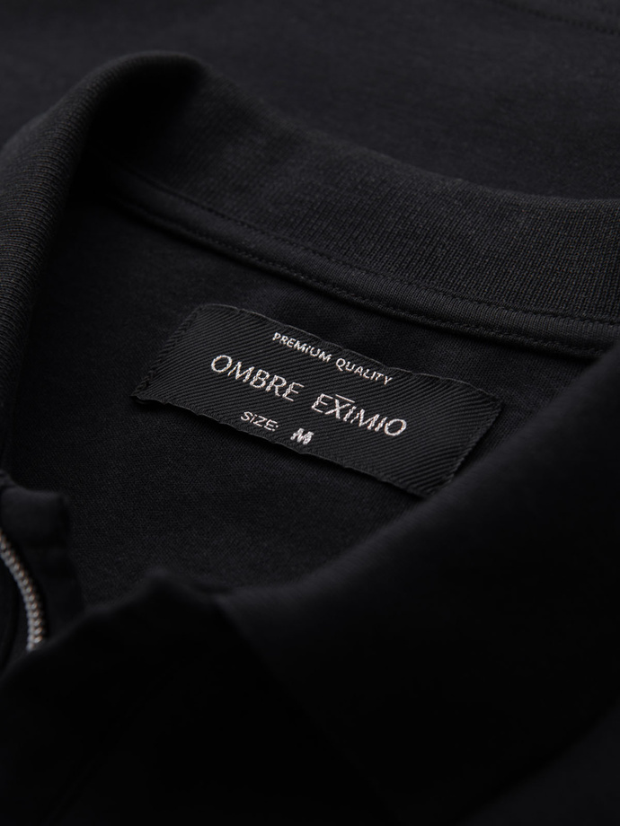 Men's polo shirt with zip neckline - black V6 OM-POSS-0148