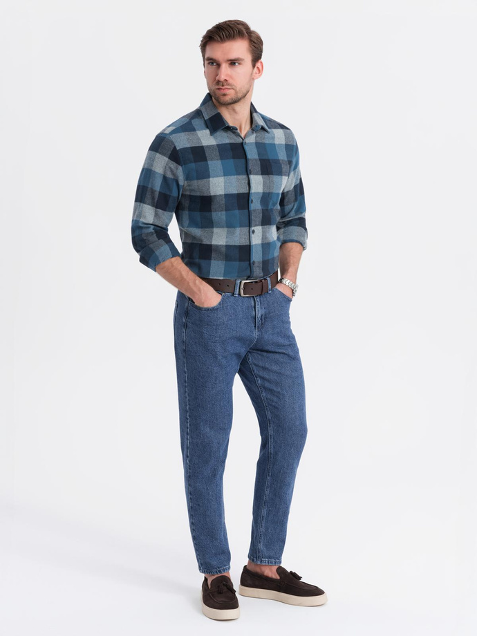 Koszula męska flanelowa w kratę - niebieska V4 OM-SHCS-0150