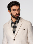 Men's REGULAR cut blazer with linen - cream V1 OM-BLZB-0128