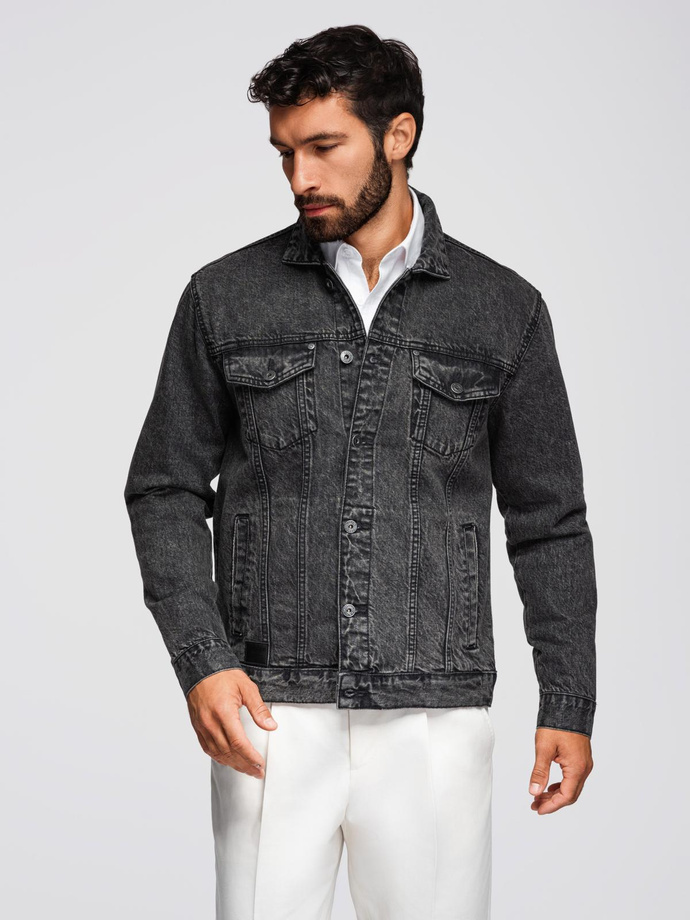 Men's denim jacket katana with washem - black V3 OM-JADJ-0219
