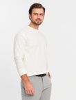 Męski bawełniany longsleeve LOOSE FIT z okrągłym dekoltem – kremowy V2 OM-LSBC-0129 