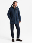 Men's long parka sherpa jacket – navy blue V2 OM-JALJ-0181