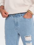 Wash men's TAPER FIT denim pants with rubbing - blue V1 OM-PADP-0163