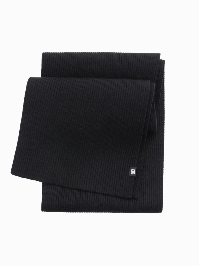 Men's monochromatic ribbed knit scarf - black V1 OM-ACSF-0119