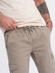 Men's JOGGER pants with zippered cargo pockets - beige V2 OM-PAJO-0123