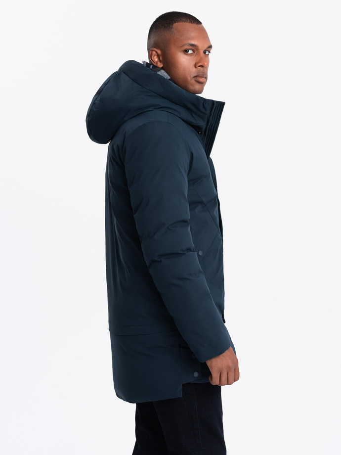 Długa sezonowa kurtka męska w stylu outdoorowym – granatowa V2 OM-JALJ-0202