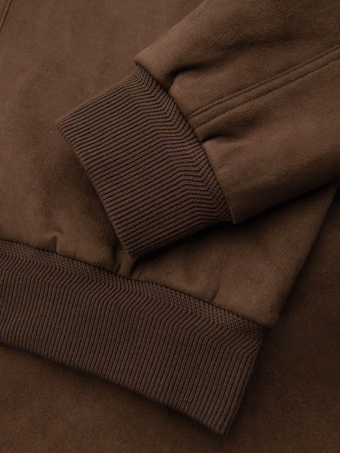 Kurtka bomberka męska z imitacji zamszu - brązowa V1 OM-JAFL-0232