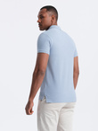 BASIC men's single color pique knit polo shirt - blue denim V17 OM-POBS-0100