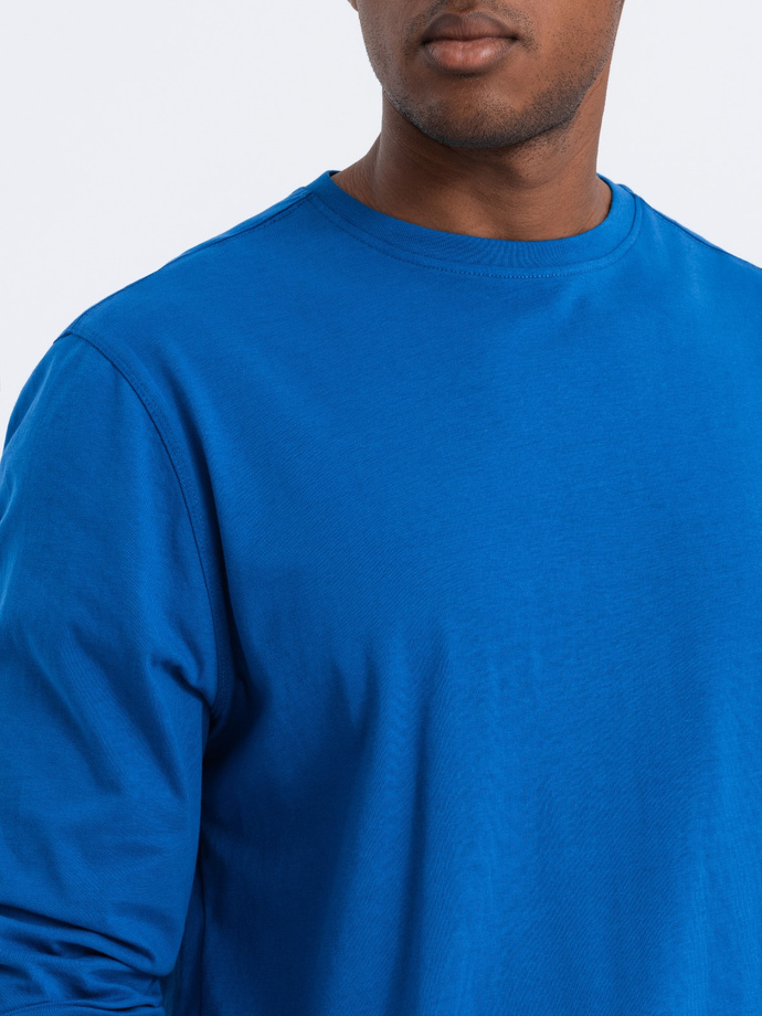 Męski longsleeve  BASIC z okrągłym dekoltem - niebieski V9 OM-LSBL-0106