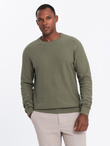 Sweter męski RELAXED FIT z dzianiny o splocie diamentowym – oliwkowy V4 OM-SWSW-0110