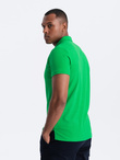 Męska koszulka polo jednokolorowa BASIC z dzianiny pique - neonowa zieleń V25 OM-POBS-0100