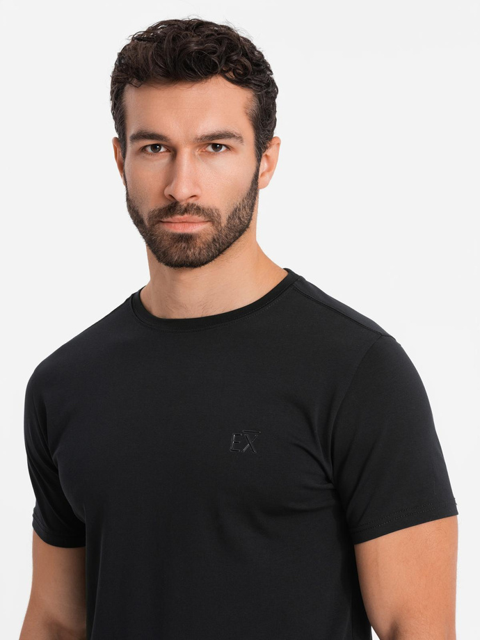 T-shirt męski SLIM FIT z elastanem i printem – czarny V1 OM-TSBC-0222 