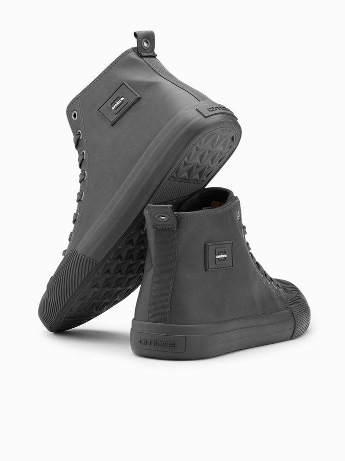 Men's high-top sneakers with decorative toe - gray V2 OM-FOTH-0157