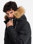Men's long warm parka jacket with hood - black V2 OM-JALJ-0182