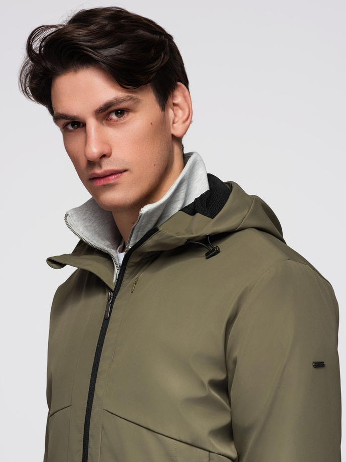 Men's lightweight jacket with hood and mesh lining - olive V2 C640
