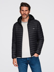 Men's quilted jacket with high zipped hood - black V1 OM-JAHP-0238