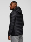 Men's quilted jacket with combined materials and hood - navy blue V3 OM-JALJ-0266