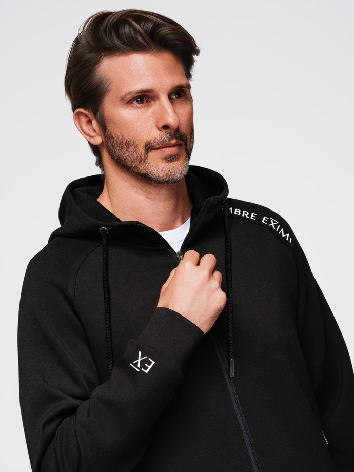 Unbuttoned men's sweatshirt with stand-up collar and hood - black V1 OM-SSZP-0216