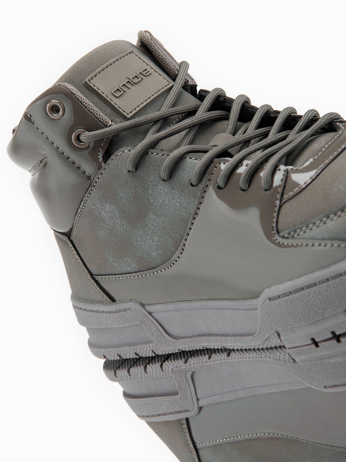 Men's high boots sneakers with shiny elements - brown V4 OM-FOSH-0178