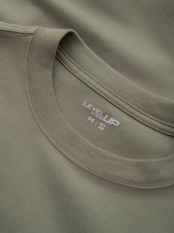 Bawełniany longsleeve męski LOOSE FIT z okrągłym dekoltem – khaki V4 OM-LSBC-0129