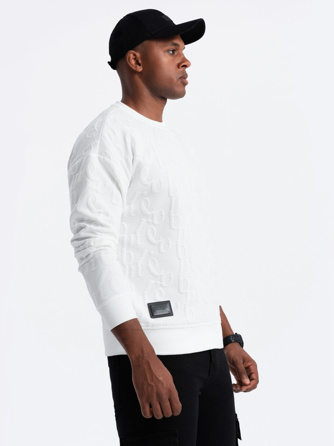Bluza męska RELAXED FIT z tłoczonymi literami – ecru V2 OM-SSNZ-0164