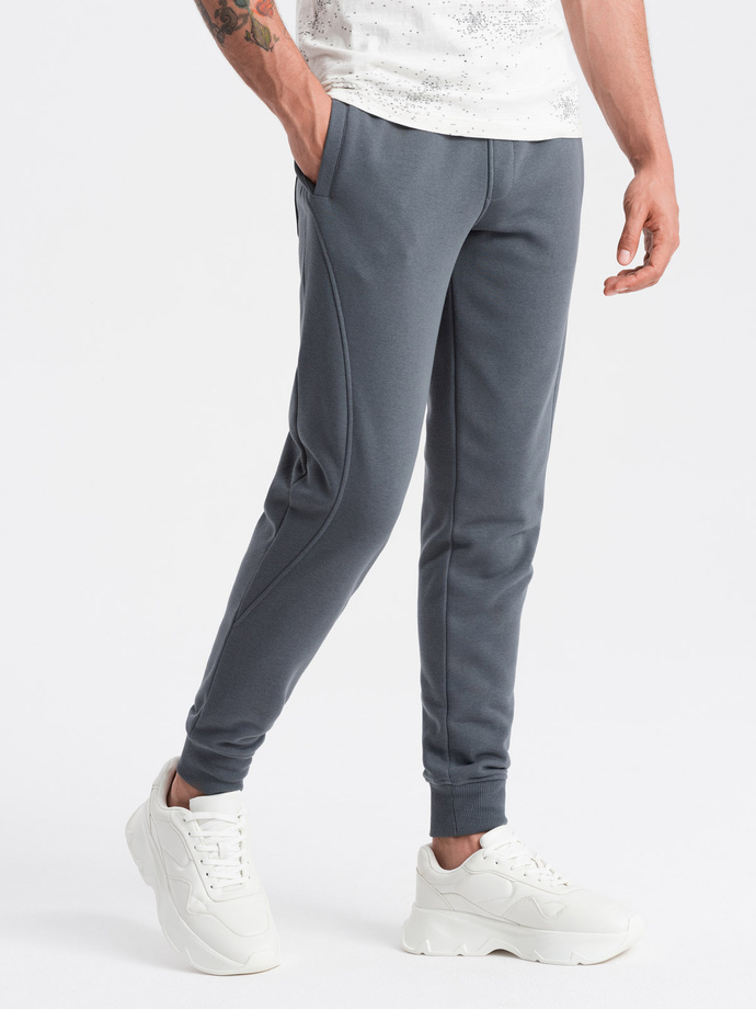 Bawełniane dresowe spodnie męskie joggery BASIC – grafitowe V11 OM-PABS-0174