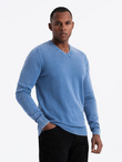 Men's wash sweater with v-neck - blue V4 OM-SWOS-0108