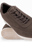 Męskie sportowe buty sneakersy z ekoskóry o zamszowym wykończeniu – ciemnobrązowe V2 OM-FOCS-0161