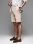 Męskie krótkie spodenki SLIM FIT z melanżowej strukturalnej dzianiny – piaskowe V3 OM-SRCS-0166