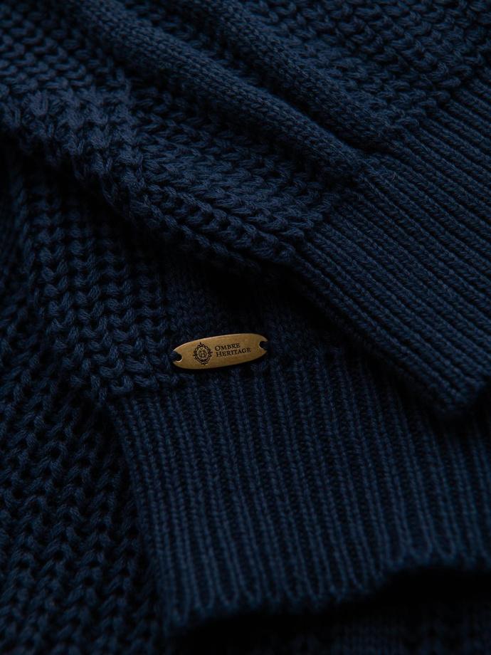 Knitted monochrome men's viscose cardigan - navy blue V1 OM-SWCD-0126