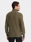 Men's knitted sweater with spread collar - olive V6 OM-SWZS-0105