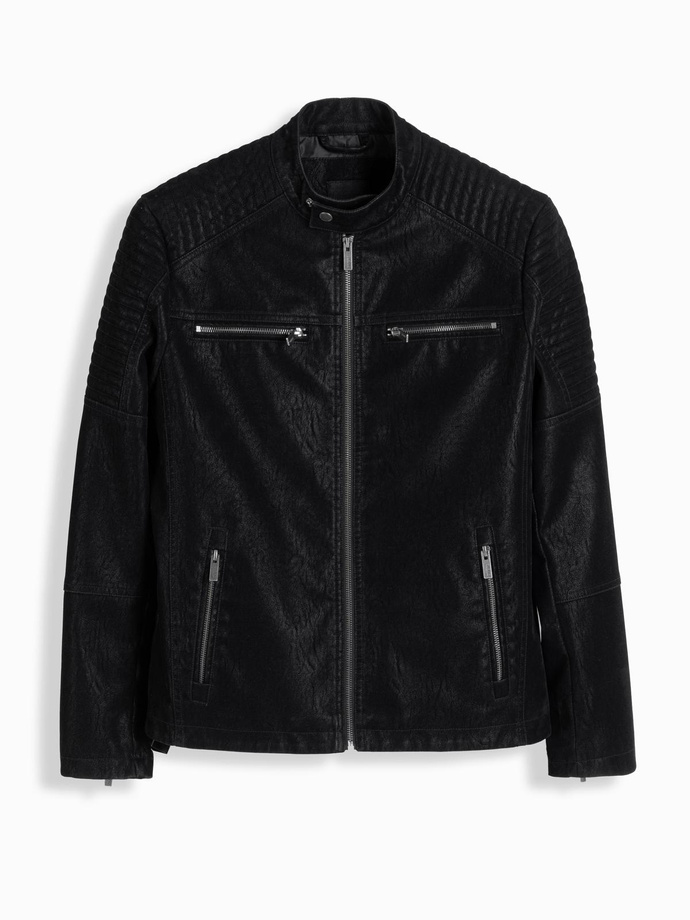 Men's retro biker jacket with stand-up collar - brown V1 OM-JAFL-0197
