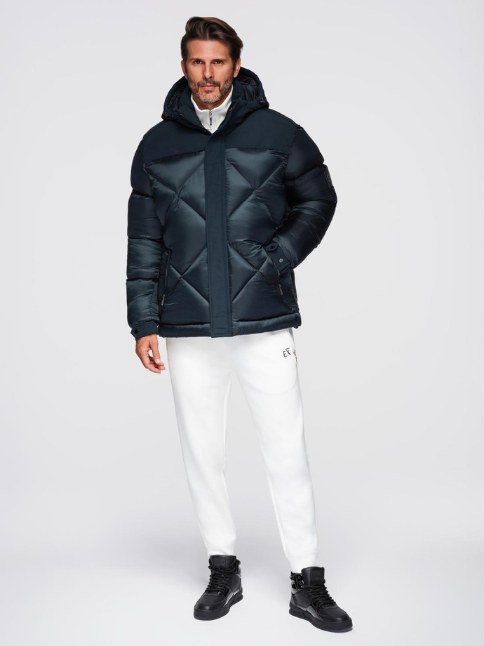 Men's quilted jacket with high zipped hood - black V1 OM-JAHP-0238