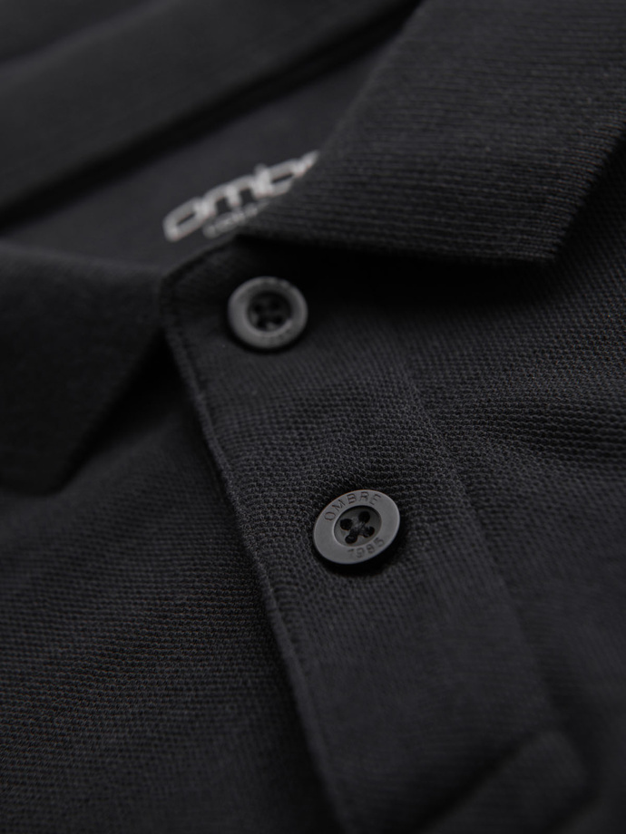 Longsleeve męski z kołnierzykiem polo BASIC – czarny V2 OM-POBL-0114