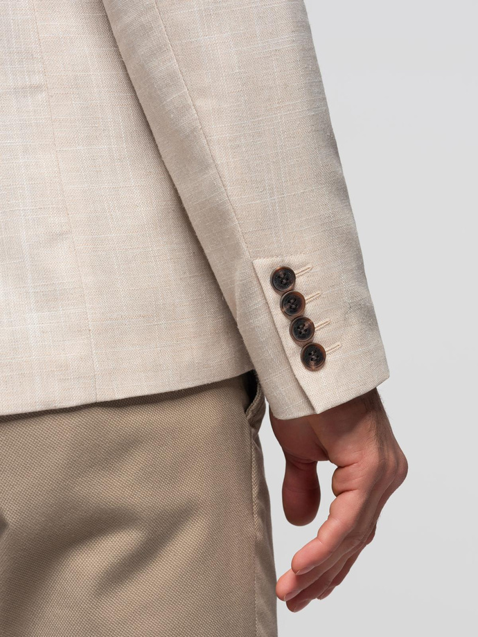 Męska marynarka o kroju REGULAR z lnem - kremowa V1 OM-BLZB-0128