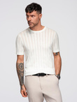 Men's openwork sweater with round neckline and short sleeves - white V1 OM-TSCT-0251