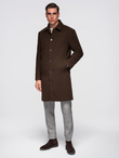 Single-breasted men's long coat with collar and bolster - brown V4 OM-COWC-0135