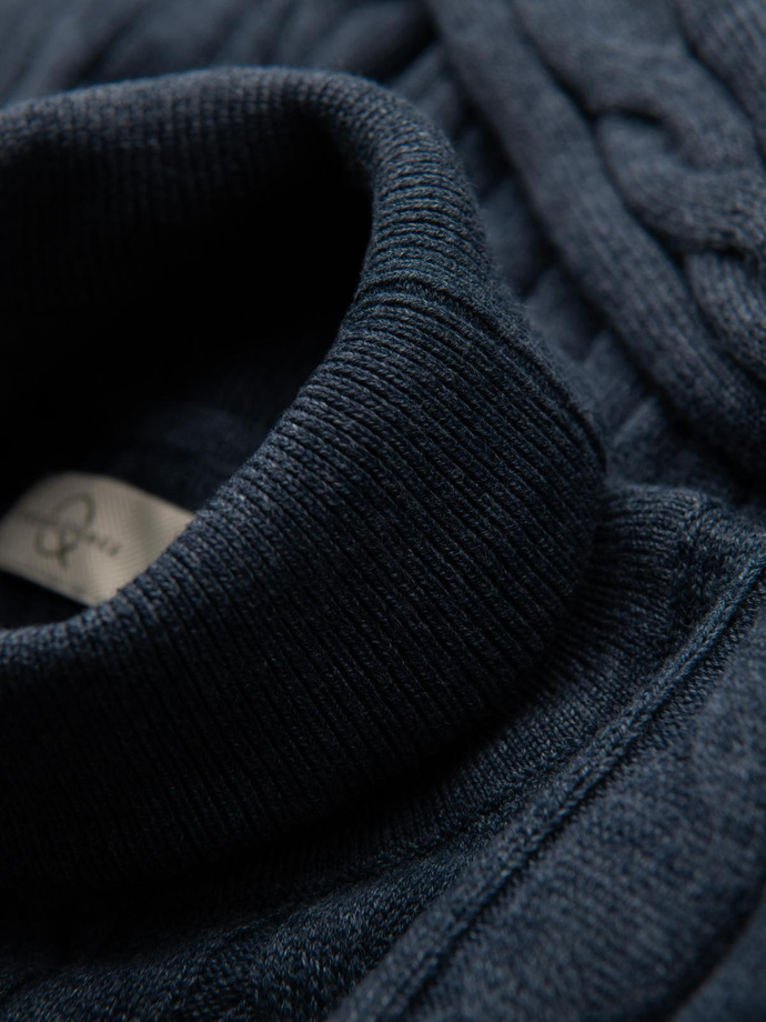 Knitted monochrome men's viscose cardigan - navy blue V1 OM-SWCD-0126