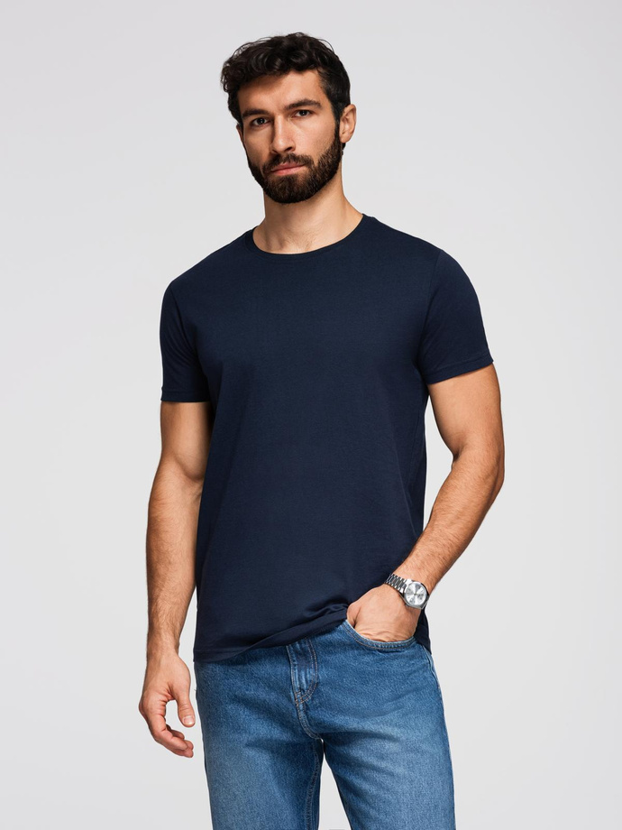 Classic BASIC men's cotton T-shirt - navy blue V2 OM-TSBS-0236